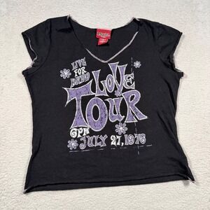 Y2K Vintage Mudd Graphic Tee Women Medium Black Purple Love Tour Cropped Top